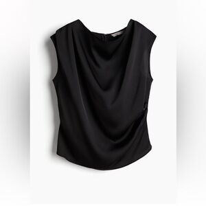 BLACK DRAPED SATIN BLOUSE